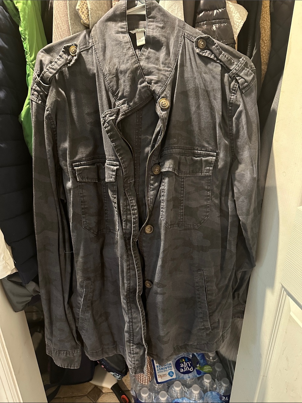 Dark Gray Military-Style Button Front Jacket